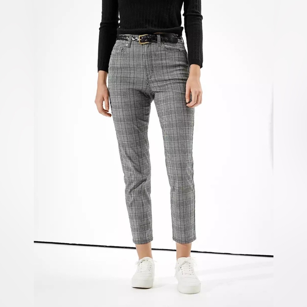 American Eagle Plaid Print Mom Straight Pant